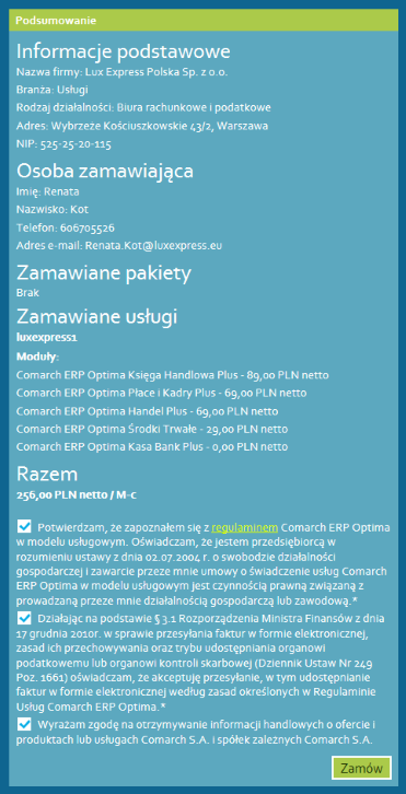 Optima zamówienie krok 6